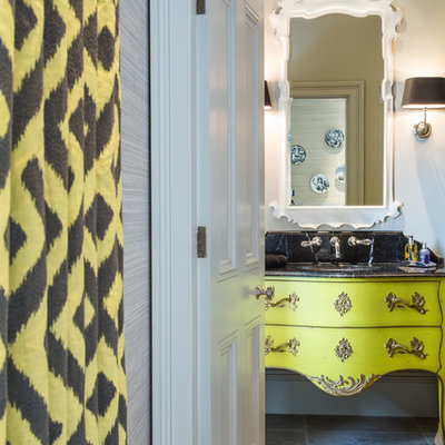 Example of a large ornate master marble floor bathroom design in Cheshire with furniture-like cabinets and green cabinets