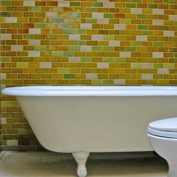 Victorian tiles and colors are used in a modern way.