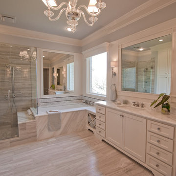 View of shower, tub & vanity