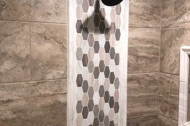 Bathroom - traditional porcelain tile bathroom idea in Minneapolis