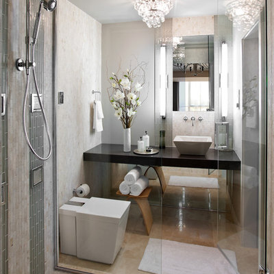 Bathroom - contemporary bathroom idea in Boston with a vessel sink