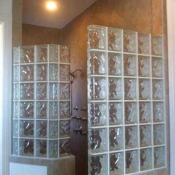 Walk-in Glass Block shower with Decora glass blocks