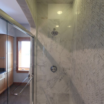 Walk in Shower Covered with Marble Tile