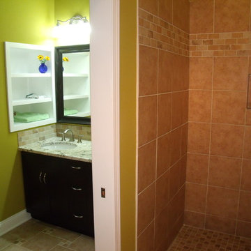 Walk-In Shower with Band of Subway Tile and Niche