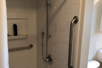 Walk-In Shower with Stainless Steel Grab Bars