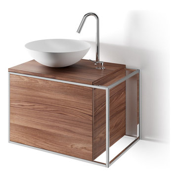 Wall Mounted Single Sink Bathroom Vanity Walnut/ Black