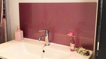 Wall Mounted Vanity with Pink Splash Back