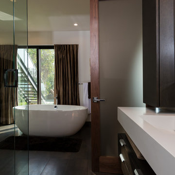 Wallace Ridge Beverly Hills luxury home primary bathroom with freestanding soaki