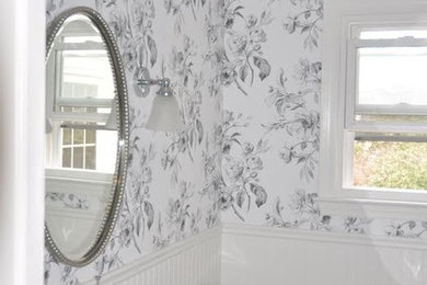 Wallpaper Installation | White Transitional Bathroom