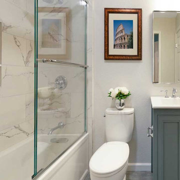 Hall Bathroom with Grey/Blue Furniture Style Vanity