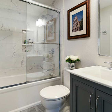 Tub/Shower Surround is a Porcelain Marble-Looking Tile