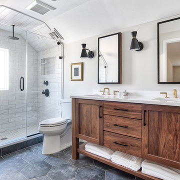 Walnut Vanity with Alcove Shower