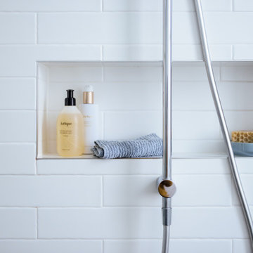 Shower niche with subway tiles