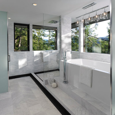 Inspiration for a contemporary gray tile bathroom remodel in Vancouver