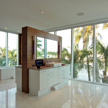 Waterfront Master Bathroom w/ Motorized Shades and Whole Home Audio