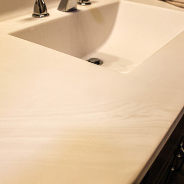 Waypoint Cherry Vanity with Alabaster  Marble Countertop with Wave Bowl