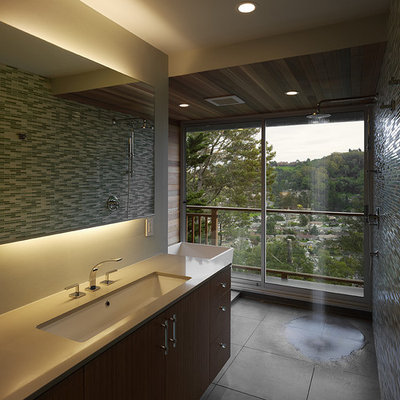 Bathroom - modern mosaic tile bathroom idea in San Francisco with an undermount sink