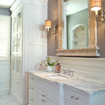 White and Marble Bathroom with Distressed Mirror St. Louis, MO