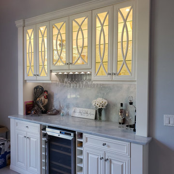 white built-in wine bar, dining room buffet, china cabinet, hutch