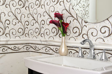 White Calacatta & Black Lace Pattern Bathroom