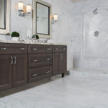White Carrara Marble Master Bathroom