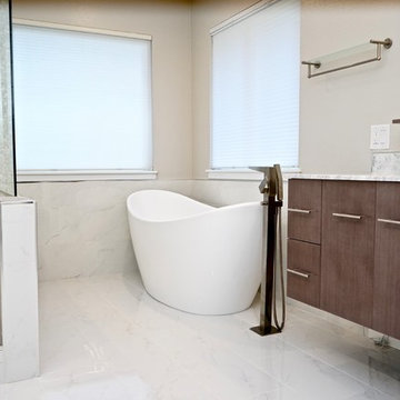 White Carrara Marble Tile Master Bathroom - Millcreek Wa