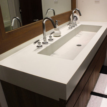 White Concrete Bathroom Vanity Sink with Double Faucets