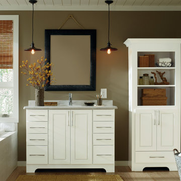White, contemporary bathroom cabinets with medium dark walls