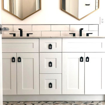 White Gold Black Bathroom Remodel