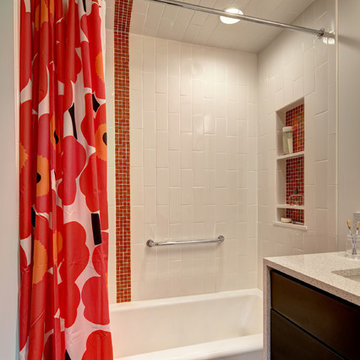 White, Gray and Red Bath Remodel