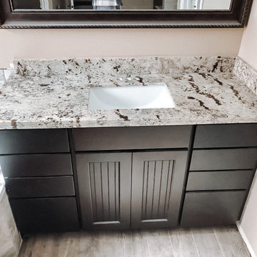 White ice granite with square laminated edge bathroom vanity