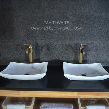 White marble 18'' bathroom vessel sink-Tahiti White
