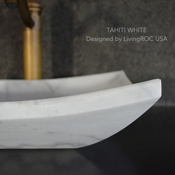 White marble 18'' bathroom vessel sink-Tahiti White
