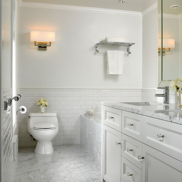 White Subway Tile And Marble Houzz, Marble Subway Tiles Bathroom
