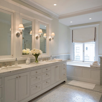 White Marble Bathroom with Double Vanity