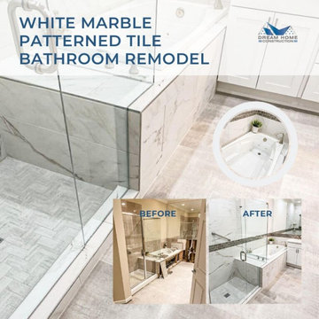White Marble Patterned Tile Bathroom Remodel