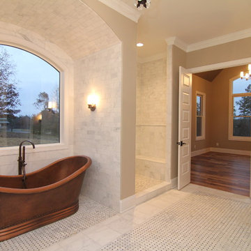 White Master Bathroom with Copper Tub