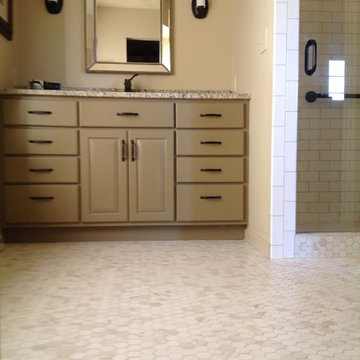 White Subway tile and Octogon in Master bath in Norfolk