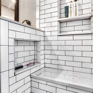 White Subway Tile Shower Niche - Master Bathroom