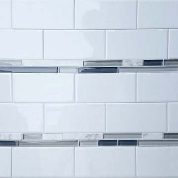 White Subway Tile with Glass Design for Backsplash or Shower