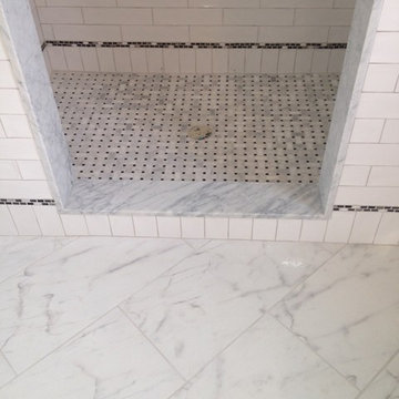White Subway with Basketweave Floor & 12/24 Carrara Porcelain