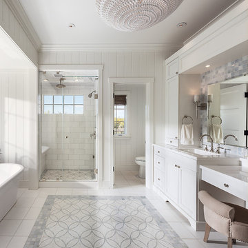 White Tile Custom Bath with Tub