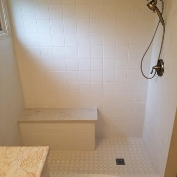 White Tile Shower with Bench