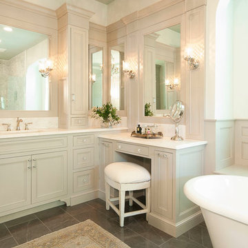 White Traditional Master Bathroom with Free Standing Tub
