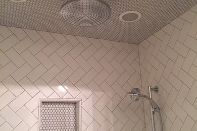 Alcove shower - contemporary white tile and ceramic tile ceramic tile alcove shower idea in Atlanta