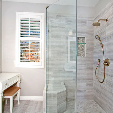 Large Shower with Custom Glass Enclosure in Master Bathroom Remodel