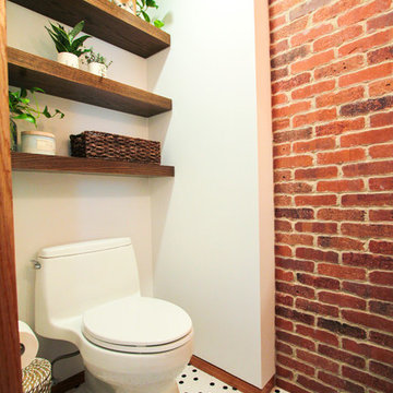 Wood Floating Shelves with Exposed Brick