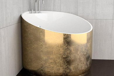 WS Bath Collections Mini Shower Bathtub in Gold Leaf / Glossy White