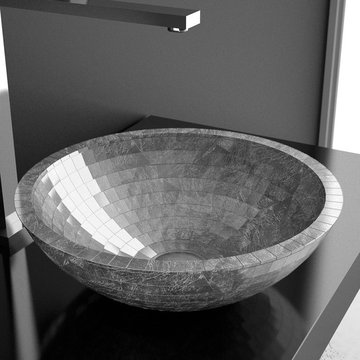 WS Bath Collections Mosaic Vessel Bathroom Sink in Silver Leaf 3D 16.5"