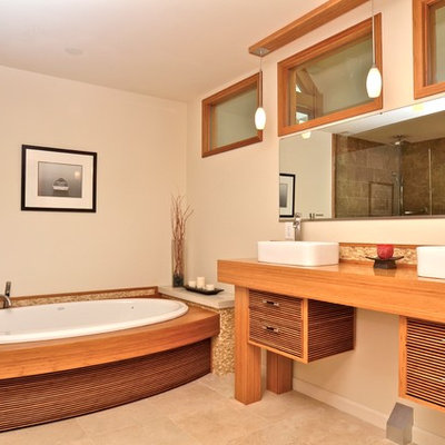 Asian bathroom photo in New York with a vessel sink